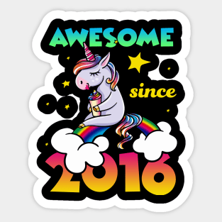 Cute Awesome Unicorn Since 2016 Rainbow Gift Sticker